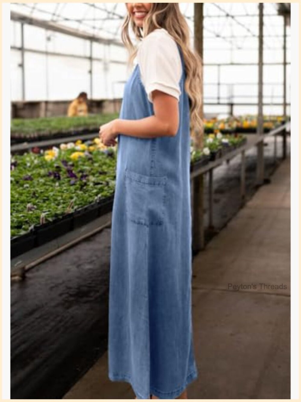Spaghetti Strap Denim A-Line Overall Maxi Dress with Pockets - Picture 2 of 4